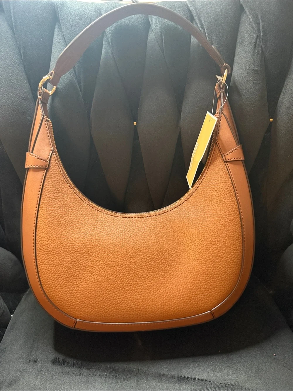 Michael Kors Tan Pebbled Leather Crescent Shoulder Bag with Gold Hardware